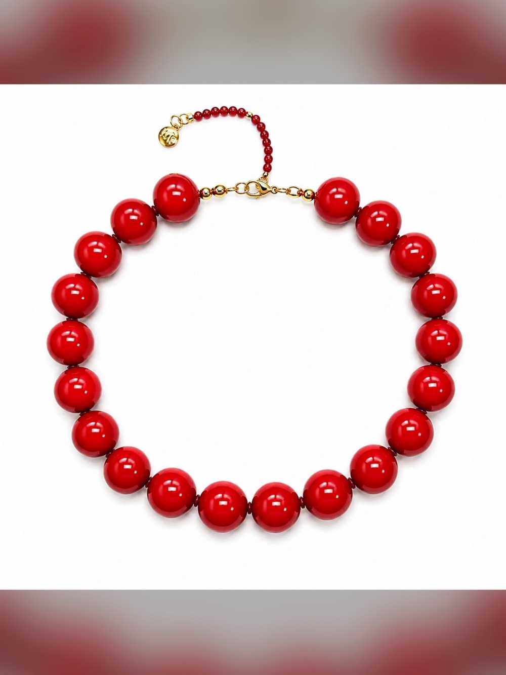 MAYAMAR Red Agate Beaded Necklace Ball/Bead Chain Gold Tone Lobster Clasp
